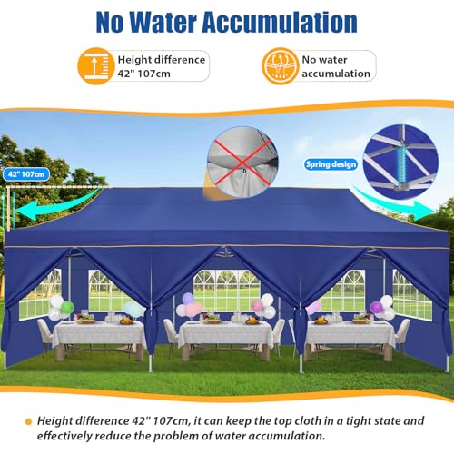 Image of Hoteel 10x30 Heavy Duty Pop Up Canopy Tent with 8 Sidewalls, Dark Blue