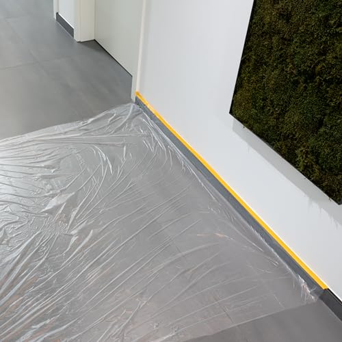 HASKYY 60M Abdeckfolie mit Klebeband 55cm + 140cm + 270cm mit Goldband 25mmx50M - 82QM Maler-Abdeck-Band-Folie - 4er Set Perfekt für Innen - Selbstklebende-Lackierer-Folie mit Abklebe-Band - UV-Schutz