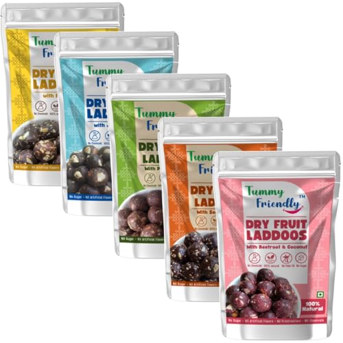 Image of TummyFriendly Dry Fruit Laddu. Healthy Dry Fruit Laddus with Dates - Sugar Free Snacks for Kids, Adults & Pregnant Women. Healthy snacks for kids. homemade dry fruit laddus. No Sugar. Dry Fruit Ladoo with Beetroot & Coconut (5X100g)