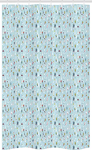 ABAKUHAUS Winter Schmaler Duschvorhang, Ski Resort Leute auf Schnee, Badezimmer Deko Set aus Stoff mit Haken, 120 x 180 cm, blau Multicolor