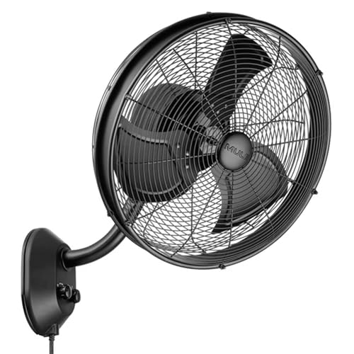 MULE Outdoor KWIK Install Wall Mount Oscillating Wet Rated Fan Strong Airflow 3 Speeds 300 Degree Oscillation 8 Foot Corded Electric Matte Black
