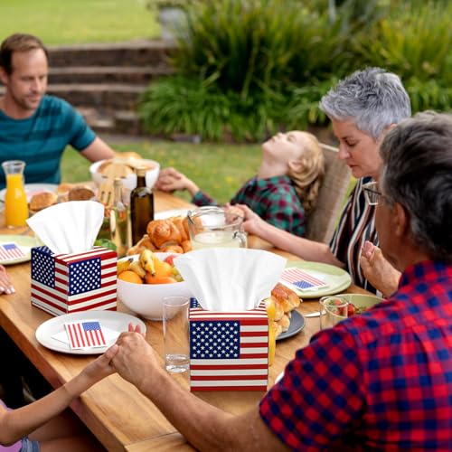 Image of Fourluoo 12 Pcs Patriotic Facial Tissues Cube Face Boxes 600 Sheets 3 Ply Red White Blue Square Tissue Bulk for Veterans Day Independence Car Bedroom Supply(American Flag)