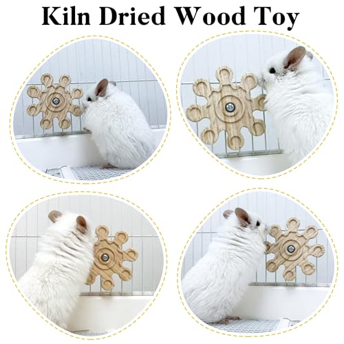 Image of Rotating Chinchilla Chew Toys for Teeth, Kiln-Dried Wood Enrichment | Interactive Hanging Exercise Chinchilla Toy for Cage, Spinner Wheel Accessories for Playtime, Satisfies Chewing Instinct