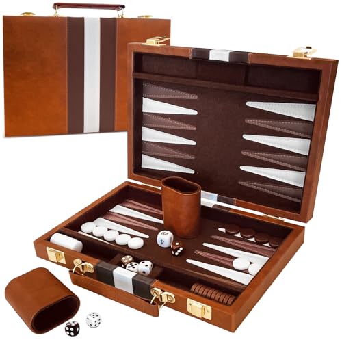 YZNlife Backgammon Set 2 players Classic Backgammon Board Game with Premium Leather Case Portable and backgammon travel sets for Adults and Kids (11 Inch)