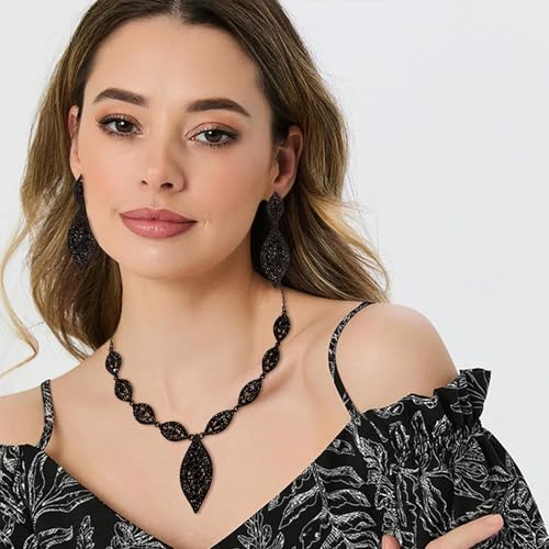 Flyonce Wedding Jewelry Set Rhinestone Crystal Bridal Leaf Necklace Drop Dangle Chandelier Earrings Sets for Women4