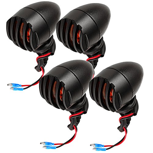 Tropical 4 pcs Resistente Motocicleta Intermitentes Bombilla Indicadores Blinker luces Forma de Bala Lente Ambar Delantero y Trasero Negro