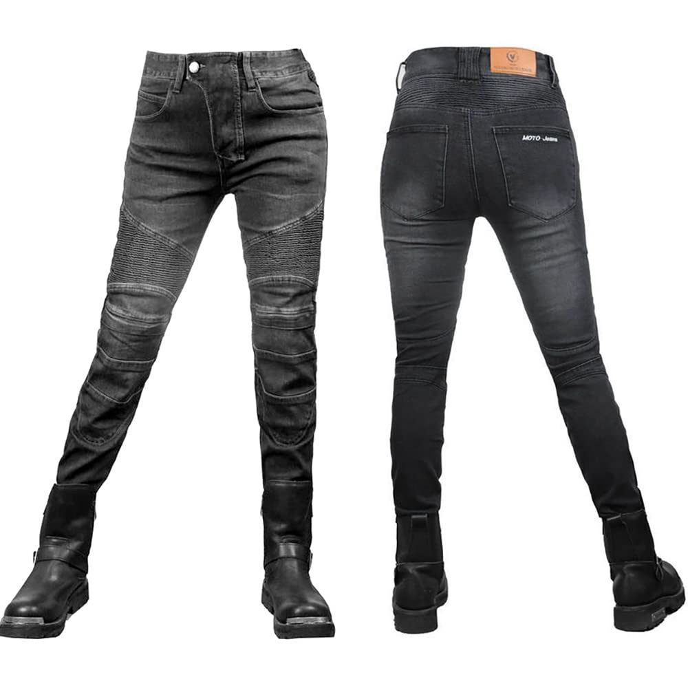 LOMENG Womens Motorcycle Trousers Motorbike Protective Jeans Motocross Stretch Racing Pants with CE Removable Armour
