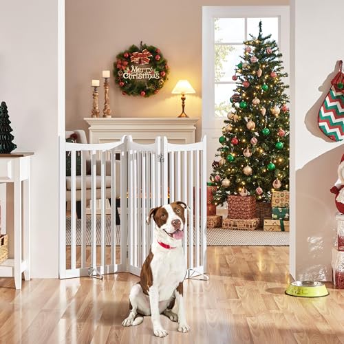 Yaheetech Absperrgitter Hund Schutzgitter, HxB: 90,5 x 151,5 cm, kaminschutzgitter mit 2 Stützfüßen, Faltbares hundegitter, Treppengitter, Absperrgitter für Küche/Flur/Treppe/Balkon, 3 Paneelen, Weiß