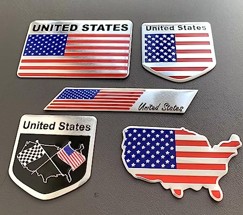 Image of 5Pcs Metal US American Flag Car Decal Stickers,American Flag Decals for Cars Trucks SUV Boats Bumper Window Fender Patriotic Badges,Flag Stickers for Cars