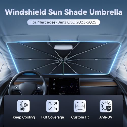 Image of Autorder Windshield Sun Shade Umbrella for 2023-2026 Mercedes-Benz GLC Accessories,Upgraded Ice Crystal Material,Easy Setup Umbrella Sunshade for Car Windshield,100% Sun Blocking
