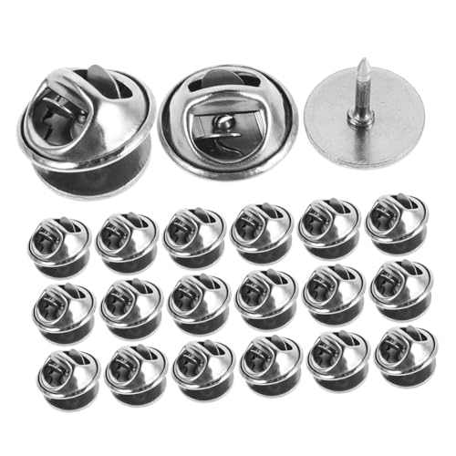 NOLITOY 20pcs Pin Backs Locking Pins Badges Stainless Steel Pin Backings Badge Pin Holder Silver
