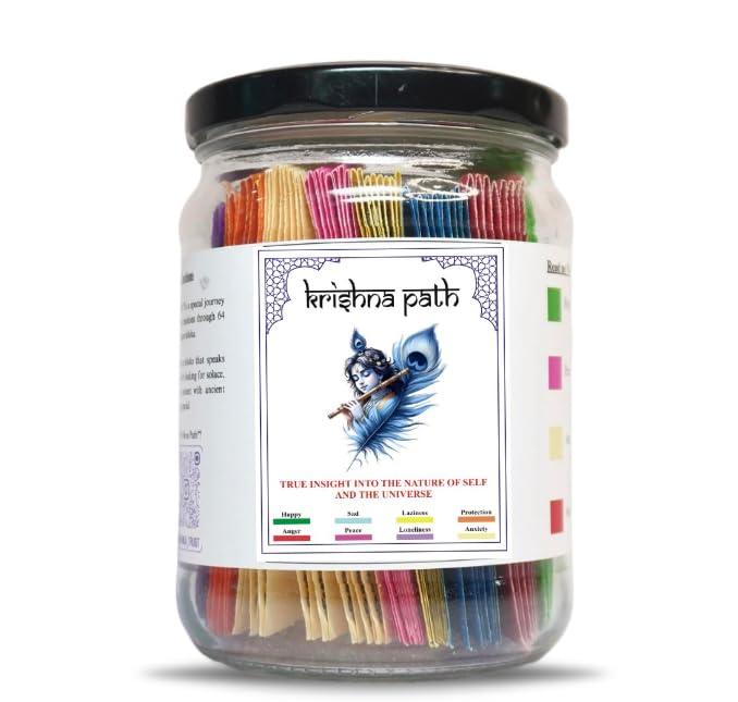 Bhagavad Gita Path Shlok Jar – Daily Krishna Quotes for Emotions – Motivational Gift Jar with Color Coded Mood Slips (GITA-JAR-HINDI) Krishna Path Jar