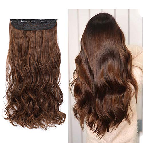 Rosa Star 1-pack 3/4 Full Head Curly Wave Clips in on Synthetic Hair Extensions Hair pieces for Women 5 Clips Hair Extension (20inch, Brown 2/30#)
