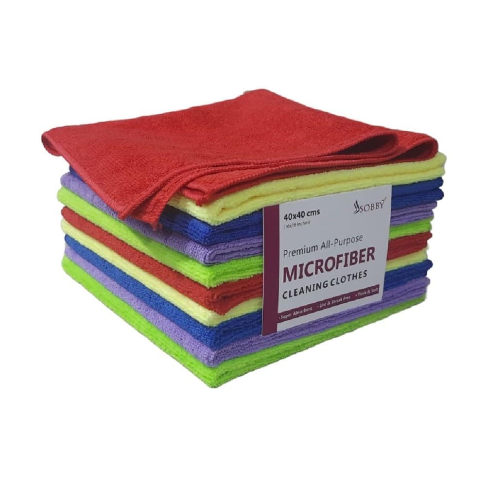 SOBBY 10 pcs Microfiber Cloth Reusable car Cleaning Cloths for car, Bike, Home, Kitchen, Laptop Cleaning (40x40 cm, 340 GSM, Multicolor)-image-31
