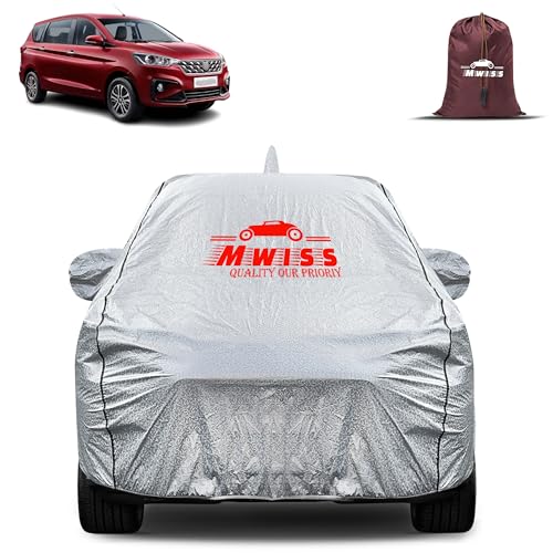 Image of Waterproof Car Body Cover for Maruti Suzuki Ertiga | Mirror & Antenna Pocket Anti-Scratch with Soft Cotton Inner Lining Triple Stitched Protection| Heat Resistant | Rain Protection (Silver)