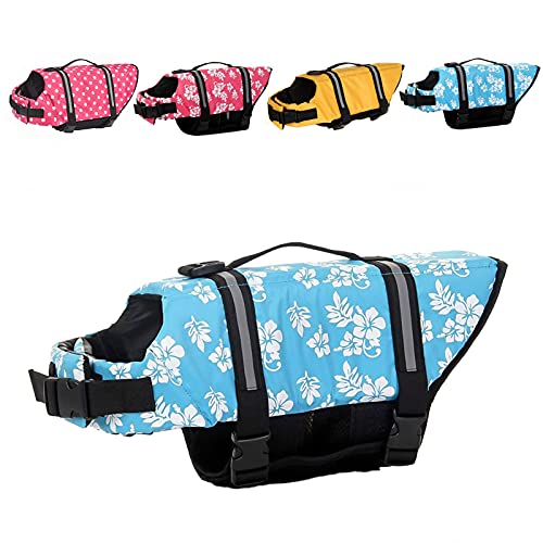 Metgladペット 犬用ライフジャケット 調節可能 水泳救命胴衣 小型犬 中型犬 大型犬 猫用 水遊び用 運動用 救急服 犬の安全を守る 水泳必需品 保護 高浮力 反射ライン 干しやすい 桜ブルー 2XL