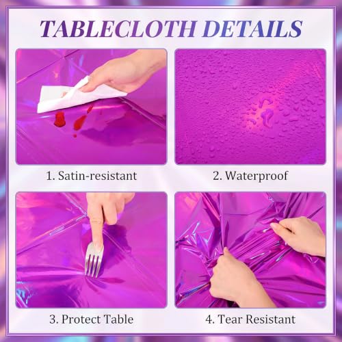 Image of Iridescent Plastic Tablecloths, Disposable Sparkly Laser Purple Table Cover | Wipe Clean Iridescent Party Decorations Holographic Foil Tablecloth for Kpop Birthday Bachelorette Wedding, 54x108Inch