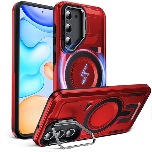 Coque Samsung S23 Antichoc Militaire DASFOND avec Pied Intégré et Bords Antidérapants - Rouge