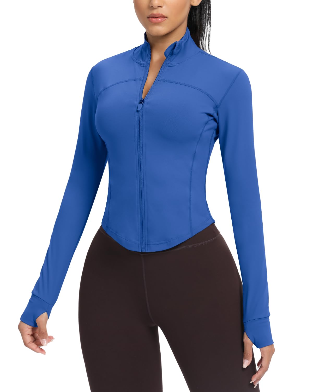 AVGO Women's Cropped Running Workout Jackets Zip Slim Fit Athletic Tops with Thumb Holes