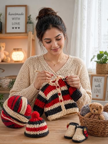 Image of Soft Hand-Dyed Wool Oon Yarn Skein - Multi-Colored Soft Knitting & Crochet Thread for DIY Crafts, Embroidery, and Winter Wear - 100g Skein (Harvest Midnight Red & Black).