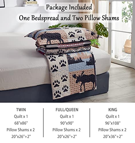 Rustic Quilt Queen/Full Size, Lodge Cabin Bedding Set Moose Bear Bedspread Coverlet Stitched Bedcover Wildlife Printed Bed Set Woodland Patchwork Plaid Quilted Bed Cover Country Decor(90"X 90") #TOP6