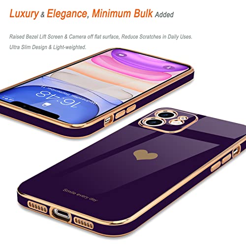 Teageo Compatible With Iphone 11 Case For Girl Women Cute Love-Heart Luxury Bling Plating Soft Back Cover Raised Camera Protection Bumper Silicone Shockproof Phone Case For Iphone 11, Dark Purple #TOP3