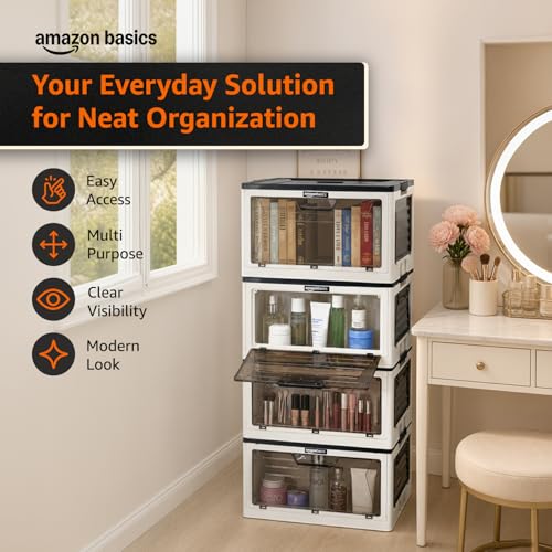 Image of Amazon Basics Plastic Wardrobe for Bedroom & Drawers Organisers, Cupboard Organizer & Wardrobe Organiser (4 Layer)