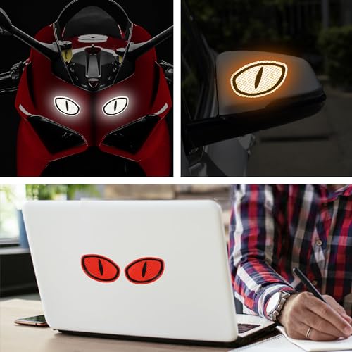 Image of TOMALL 5 Pair Car Reflective Eyes Stickers for Car Logo Rearview Mirror Window Safety Warning High-Intensity Night Visibility Anti-Collision Reflective Decor Decals Waterproof for Vehicles SUV Laptop