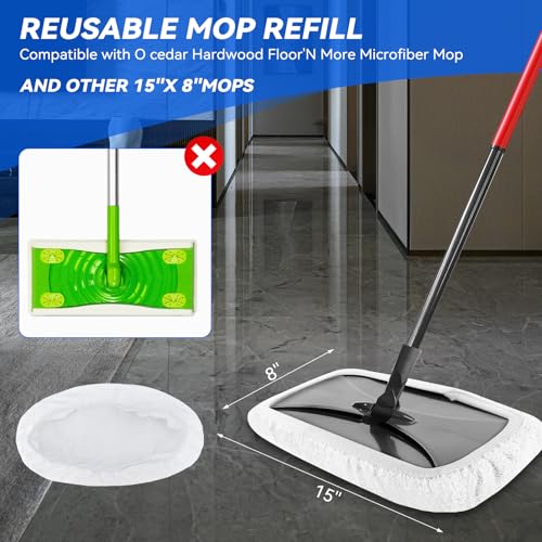 8\"x15\" Mop Replacement Head Compatible with O Cedar Hardwood Floor\'N More Microfiber Mop- Reusable Mop Pads Refill Cotton Cloth Mop Covers for Wet and Dry Use - 15x8 Inch - 8 Pack