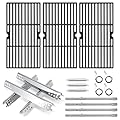 Hipoilk Grill Replacement Parts for Charbroil Advantage 4 Burner 463344015, Cast Iron Grill Grates, Heat Plates Tents, Burners and Igniters for Char-Broil Advantage 463344015