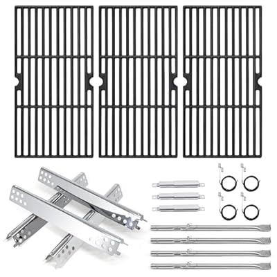 Hipoilk Grill Replacement Parts for Charbroil Advantage 4 Burner 463344015, Cast Iron Grill Grates, Heat Plates Tents, Burners and Igniters for Char-Broil Advantage 463344015