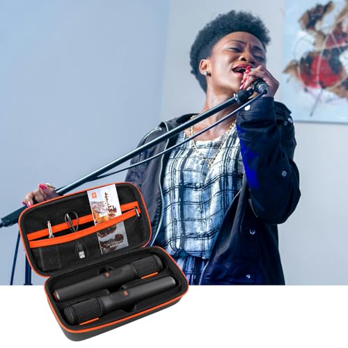 Wireless Microphone Case For JBL Wireless Two Microphone System Handheld Dual Mic Travel Bag for Singing or Karaoke for Receivers, Adapters, AA Batteries-Black(Box Only-Orange) - Thumbnail 2
