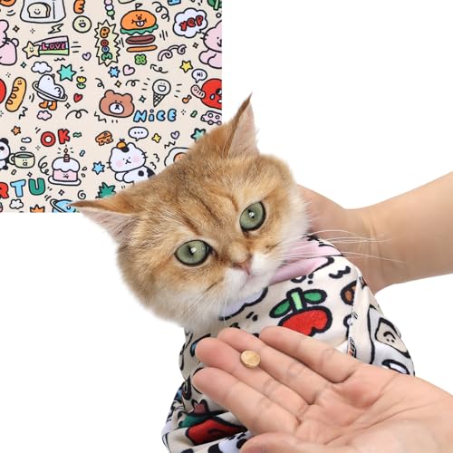 Image of Wortade 21.7 inch Cat Grooming Wrap Cat Wrap for Grooming Cat Wrap for Cutting Nails Cat Restraint for Nail Clipping to Wrap Anti-Bite, Anti-Scratch (Cute, 3-8 lbs)