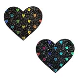 Neva Nude Black Rainbow Sheep Glitter Holographic Multicolor I Heart U Nipztix Pasties Nipple Covers for Festivals, Raves, Lingerie & More, Medical Grade Adhesive, Waterproof & Sweatproof, Made in USA