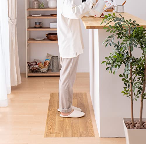 萩原 クッションフロア キッチンマット (約45×120cm,木目ナチュラル) 水拭きできる 防炎 抗菌 防カビ 滑り止め付き カットOK