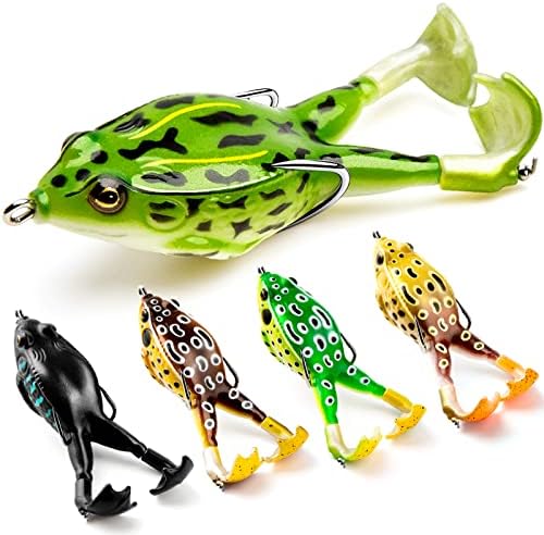 Topwater Frog Lure Bass Trout Fishing Lures Kit Set Realistic Prop Frog Soft Swimbait Floating Bait with Weedless Hooks for Freshwater Saltwater（Pack of 5）