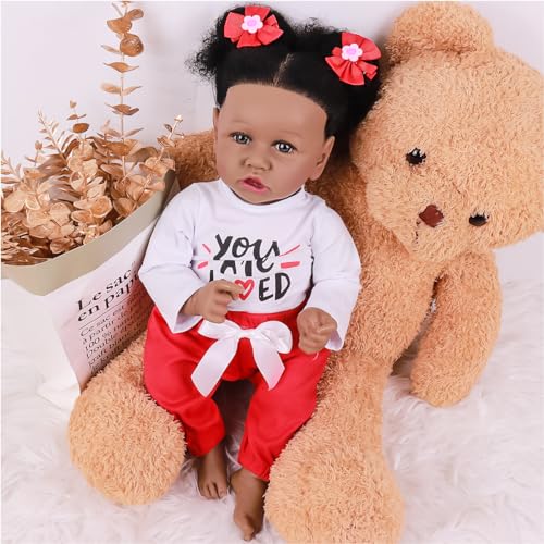 Muñeca reborn bebe negra realista 22 pulgadas miniatura 3