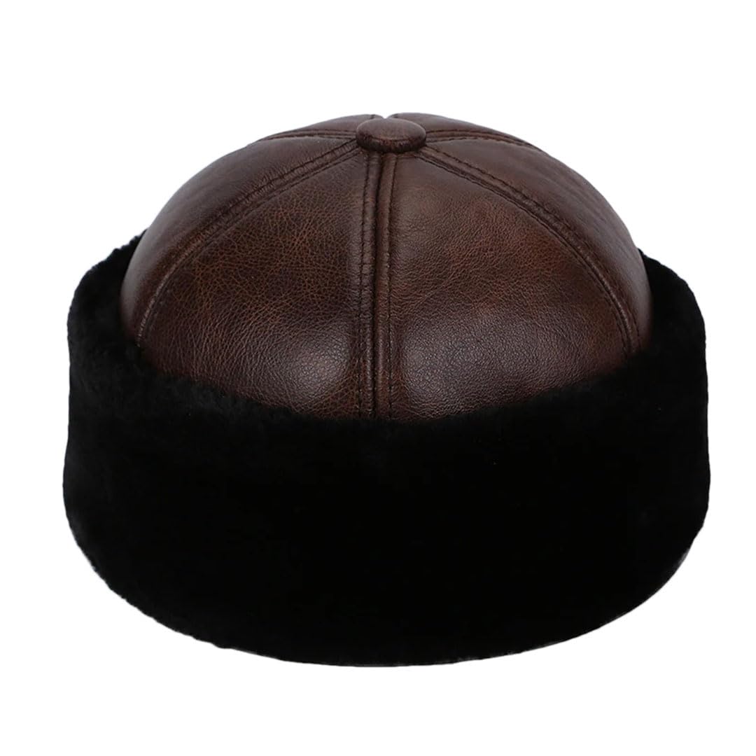 Sombrero de bombardero retro de cuero vacuno para hombre y mujer, gorro de invierno para mantener el calor, gorro de piel de forro polar grueso para