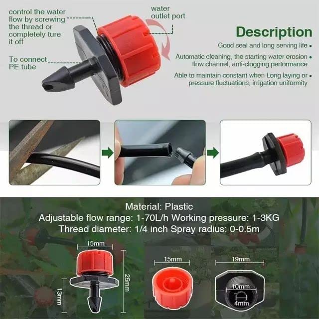 Image of Siddhi Drip Irrigation Accessories RED Adjustable Dripper and Pin Connectors with 4mm Punch Tool(1) ((Emitters -50pcs||Pin Connectors-50pcs))