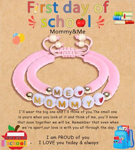 Image of First Day of Preschool Bracelet Back to School Gifts for Kindergarten / Preschool / School Gift Mama and Mini Adjustable Mother Daughter Bracelets as Supplies for Girls to Relieve Study Anxiety