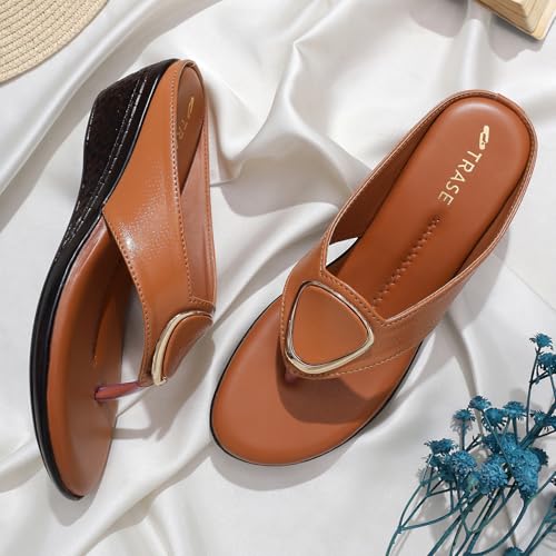 Image of TRASE Women's Fashion Sandal | Faux Leather, Comfortable & Stylish Wedges | Ideal for Casual & Formal Occasions 2 inches heel
