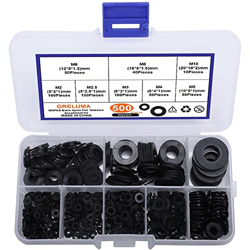 Greluma rondelles en nylon, assortiment de rondelles M2 à M10, 500 pièces