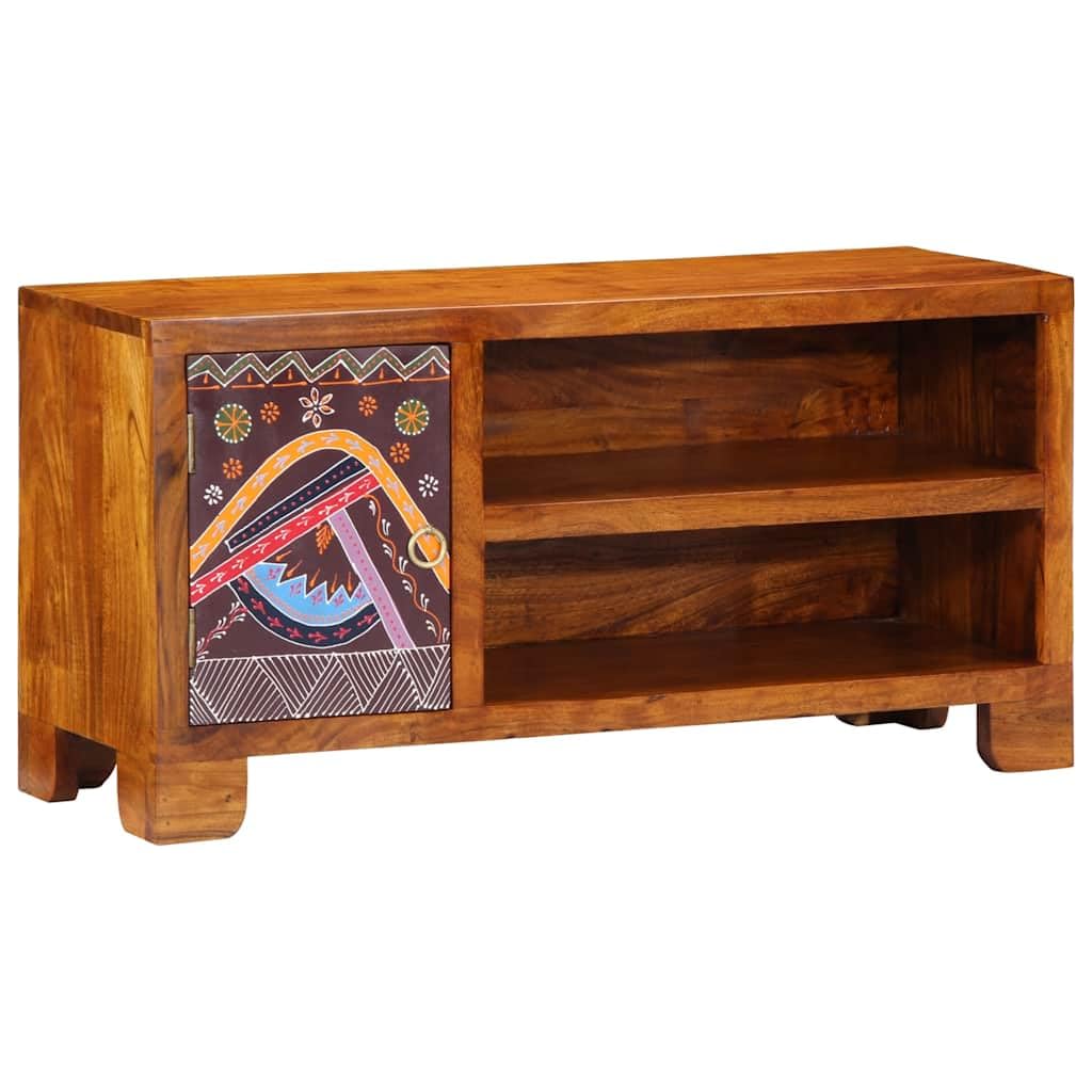 TV-Schrank Mehrfarbig aus Massivholz Akazie 90x30x45 cm mit Stauraum und Schubladen für Wohnzimmer Heimkino, Lowboard Hifi Regal, Aufbewahrung für DVD CD Film und Gaming Zubehör