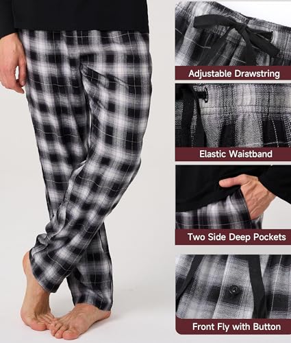 Image of BAMBOO COOL Mens Pajamas Set Plaid Pjs Pijama Long Sleeve with Pockets | Christmas Pajamas Set, Plaid Pjs, Lightweight Pijama, Long Sleeve, Woven Pants, bottoms with Pockets