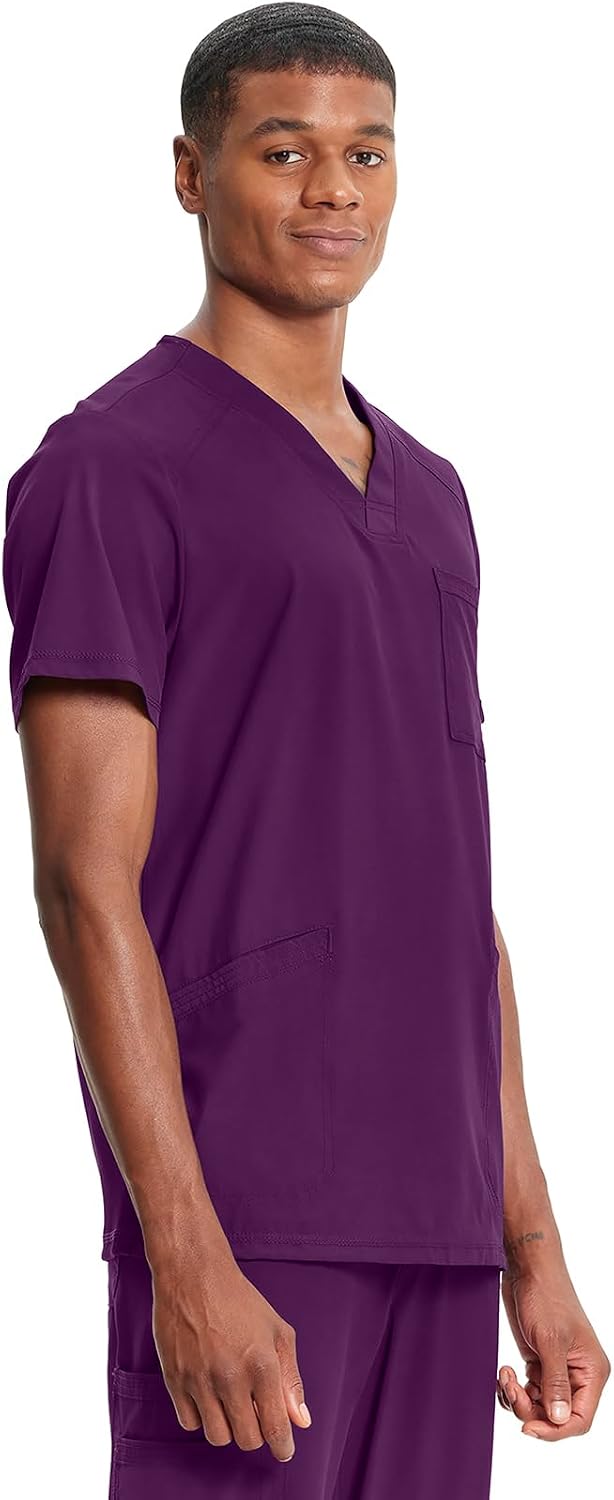 Cherokee Infinity Mens V-Neck Scrub Top Modern Fit, 3 Pockets, Rib-Knit Back Panels, Moisture-Wicking 360° Stretch – CK900A