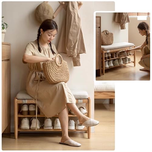 WXZXWXZX Zapatero Banco Almacenaje Madera con Asiento Banqueta Dormitorio Banco para Pie de Cama Sala de Estar Pasillo Entrada Recibidor(Walnut+White,80cm/31.5in) - imagen 3