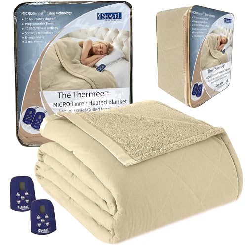 Thermee Micro Flannel Heated Blanket with Sherpa Back, 10-Se