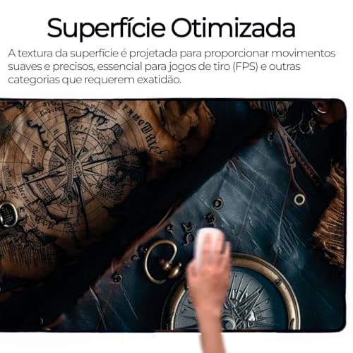 Mouse Pad Gamer Deskpad Speed Extra Grande Profissional com Borda Costurada 80x40cm - Mapa