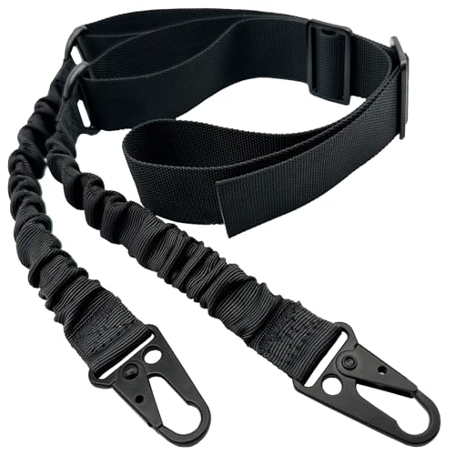 GGYOU Two Point Sling Strap with Hooks, 1.5 inch Webbing Sling with All-Metal Fittings (Black)
