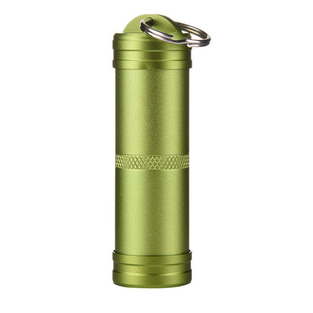 Portalampolle in alluminio, impermeabile, 3 colori, porta pillole portatile, in alluminio, per porta pillole, per esterni, campeggio, viaggi, verde (1 pz)